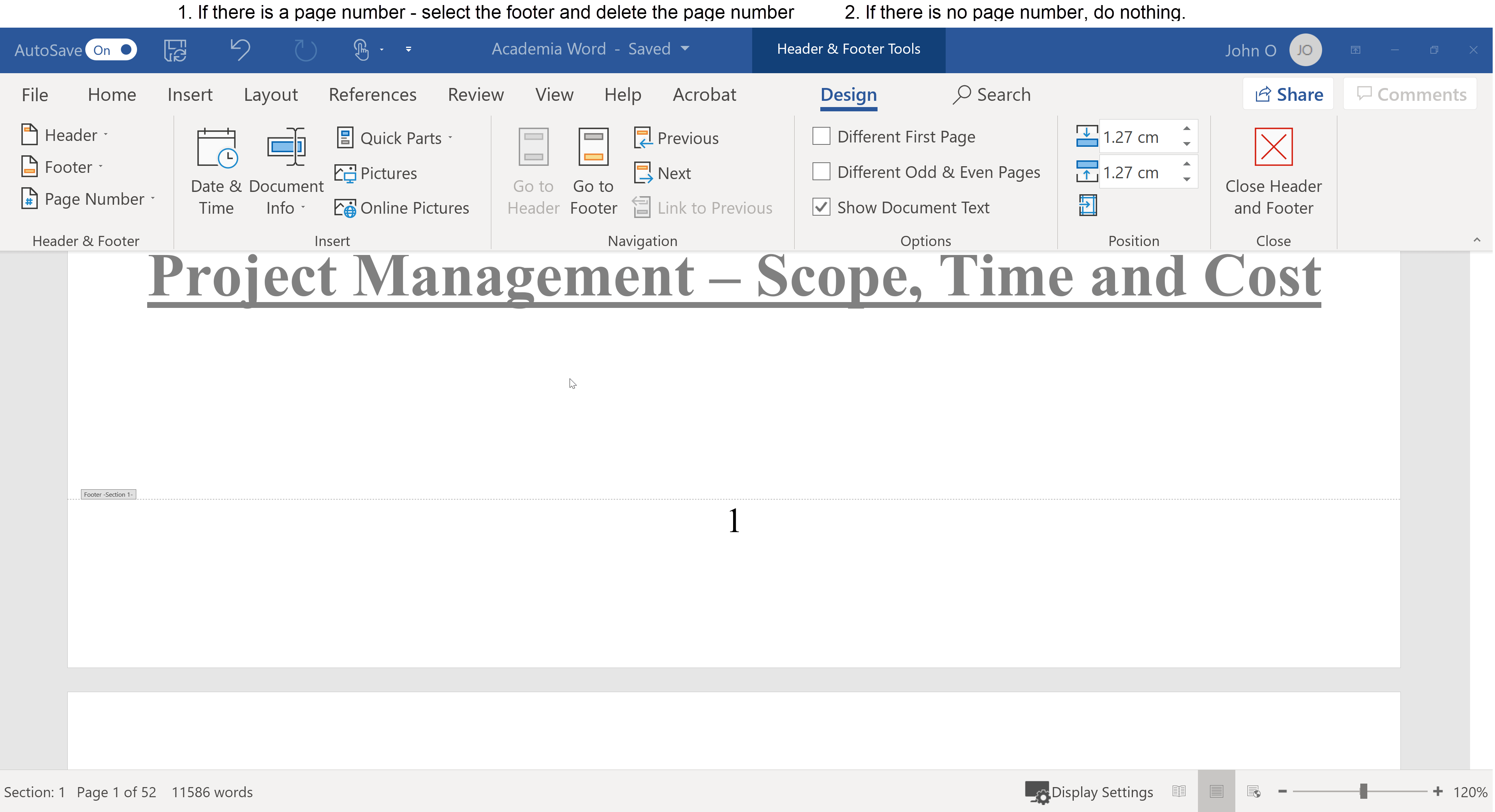 Ensure the Title Page has no page number. If there is one, select the footer and delete the page number. If there is no page number in the footer, then do nothing.