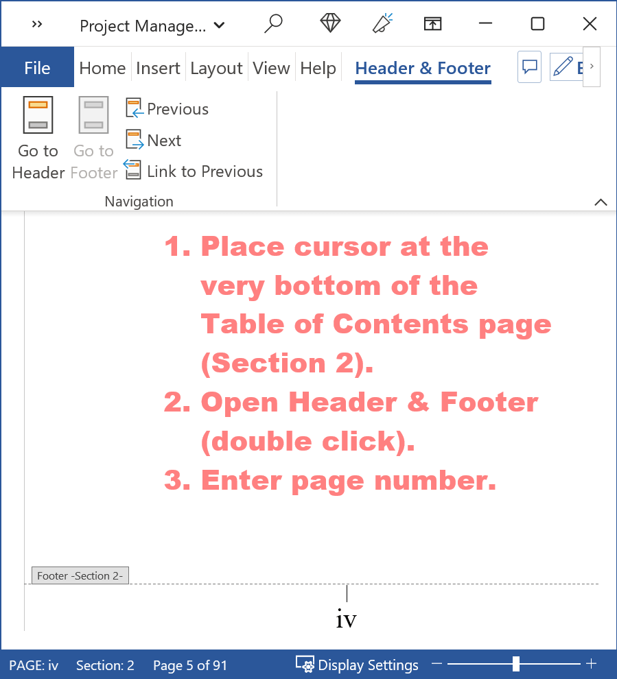 Table of Contents with Roman numerals for page numbers