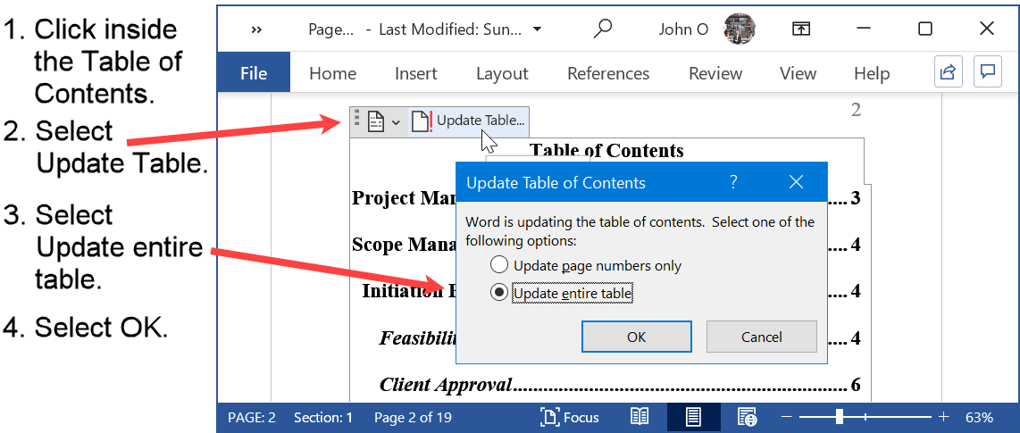 How to Update the Table of Contents in a Word Document